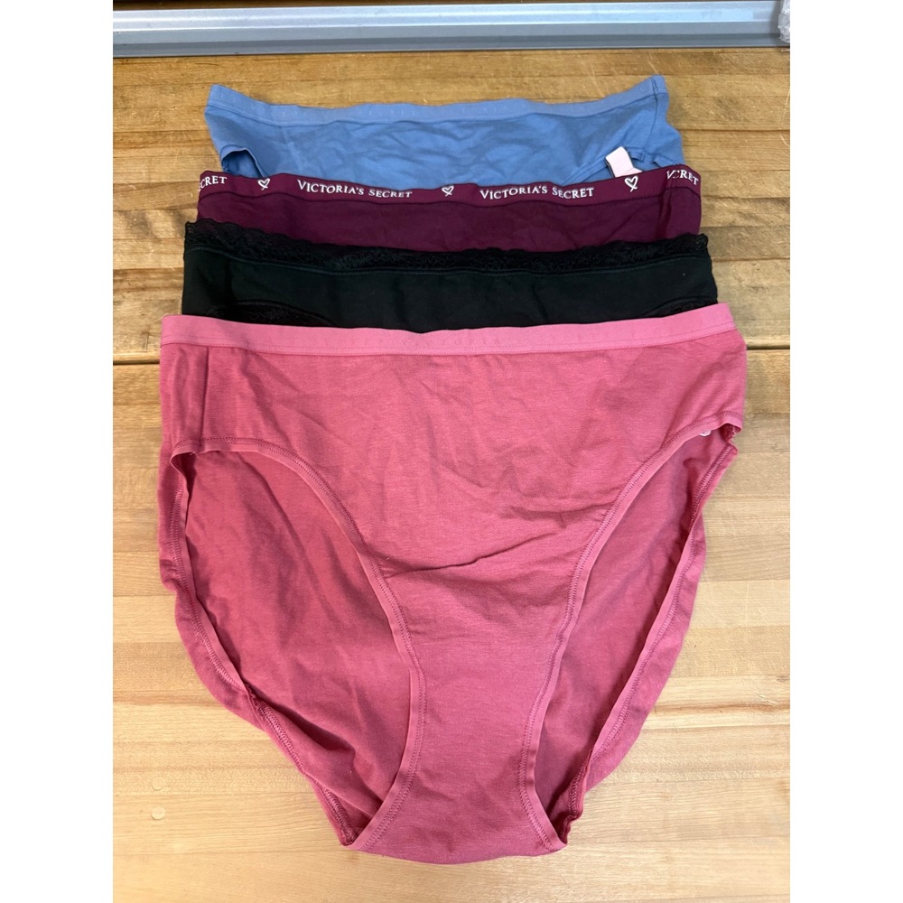 Victorias Secret High Leg Brief Panties NWT 4 Pack Rose Plum Black Blue Medium